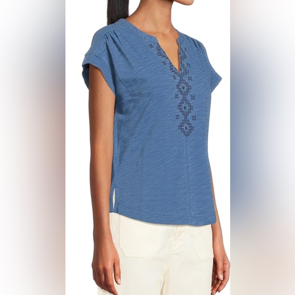 Tommy Bahama Dani Jersey Cross Stitch Tee Medium Indigo Blue Organic Cotton Sz S